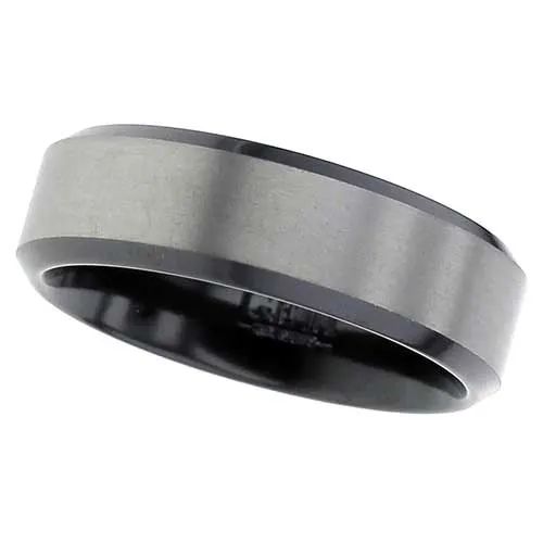 Zirconium Ring with Natural Top and Chamfered Black Edges
